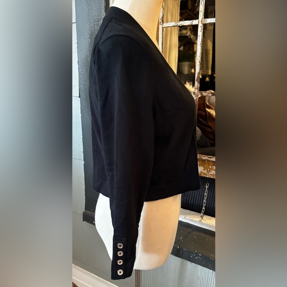 Tommy Hilfiger Black Cropped Open-Front Cardigan with Silver Button Cuffs - Picture 3 of 6